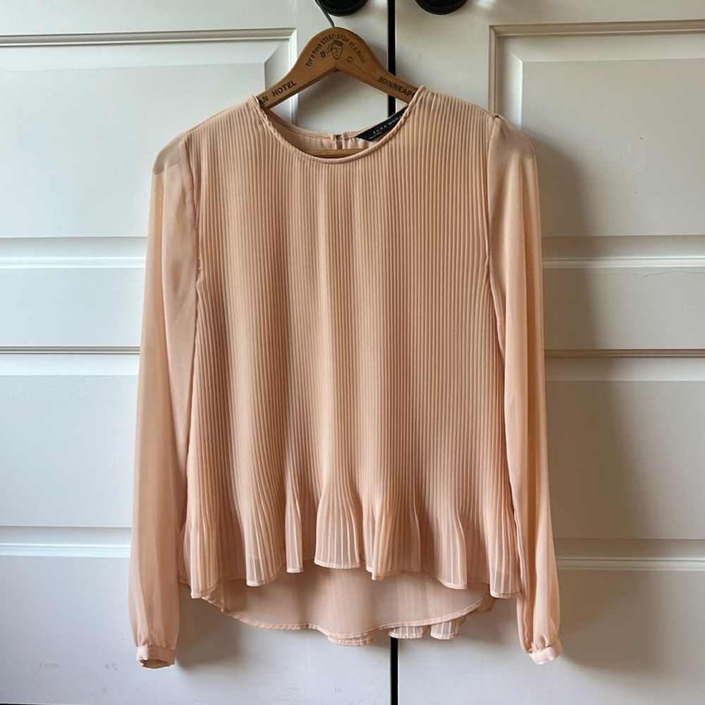 Zara Peach Pleated Blouse Size Large